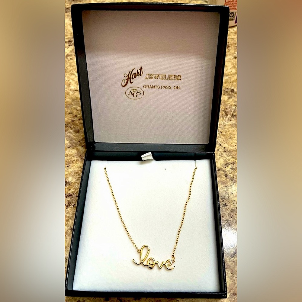 14K Gold Plated 925 Sterling Silver Love Necklace - 16.5" - Valentines Day Gift